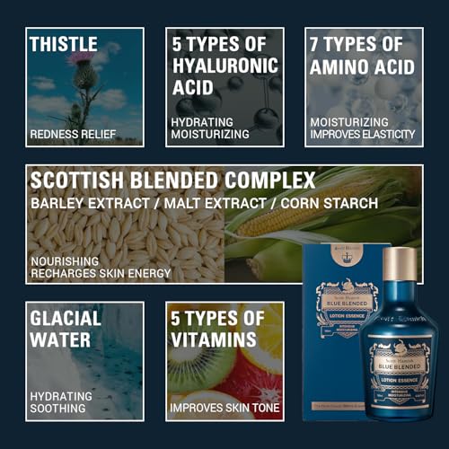 Scott Hamish Blue Blended Lotion Essence ? Men Anti Aging Face Moisturizer with Hyaluronic Acid & Amino Acid ? Anti Wrinkle Face Emulsion to Restore Vitality & Firmness, 6.09 fl.oz.