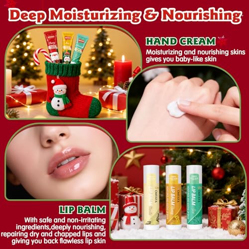 Christmas Bulk Gifts for Women, Lip Balm & Hand Cream Set with Organza Bag Thank You Card, Stocking Stuffers for Coworkers Teacher Mom Nurse, Thank You Gifts, Bridal Shower Wedding Favor for Guests