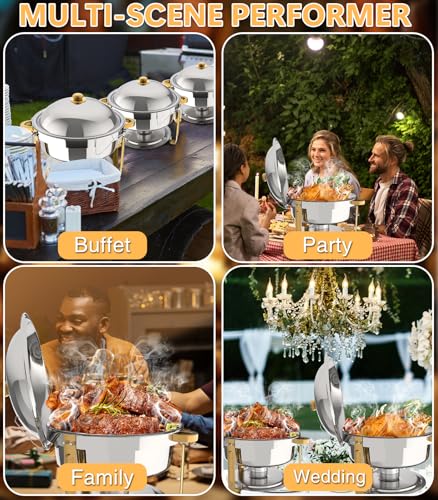 Silver & Gold 6QT Chafing Dishes Set for Buffet, 4 Pack Food Warmers