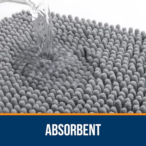 OLANLY 70x24 Inch Bathroom Runner Rug - Grey Chenille Absorbent Non-Slip Bath Mat