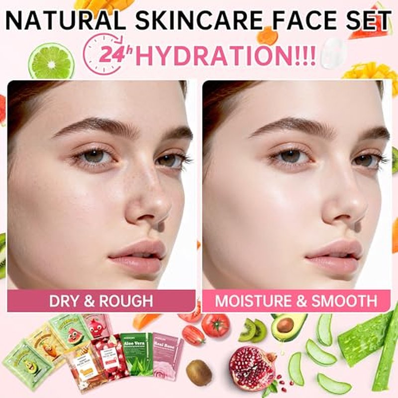 40Pcs Collagen Face Masks Skincare Set for Women, Spa Face Mask with Collagen Extract, Bulk Facial Mask for Teen Girls, Korean Face Mask Sheet Gift for Sensitive Skin, Daily Hydrating Skincare Routine