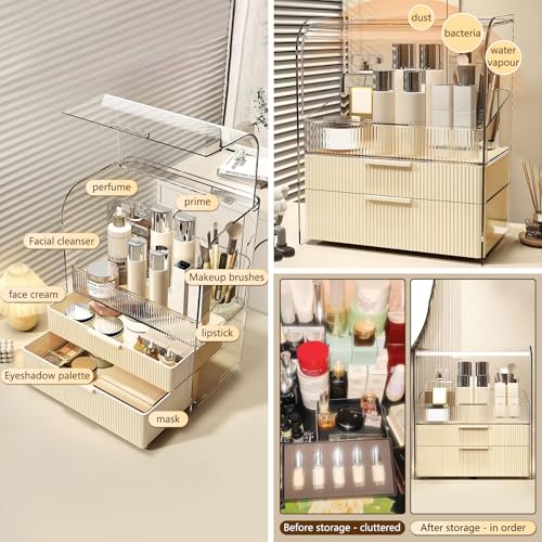 Large Capacity Makeup Organizer with Drawers & Storage Box for Cosmetics Jewelry Perfume