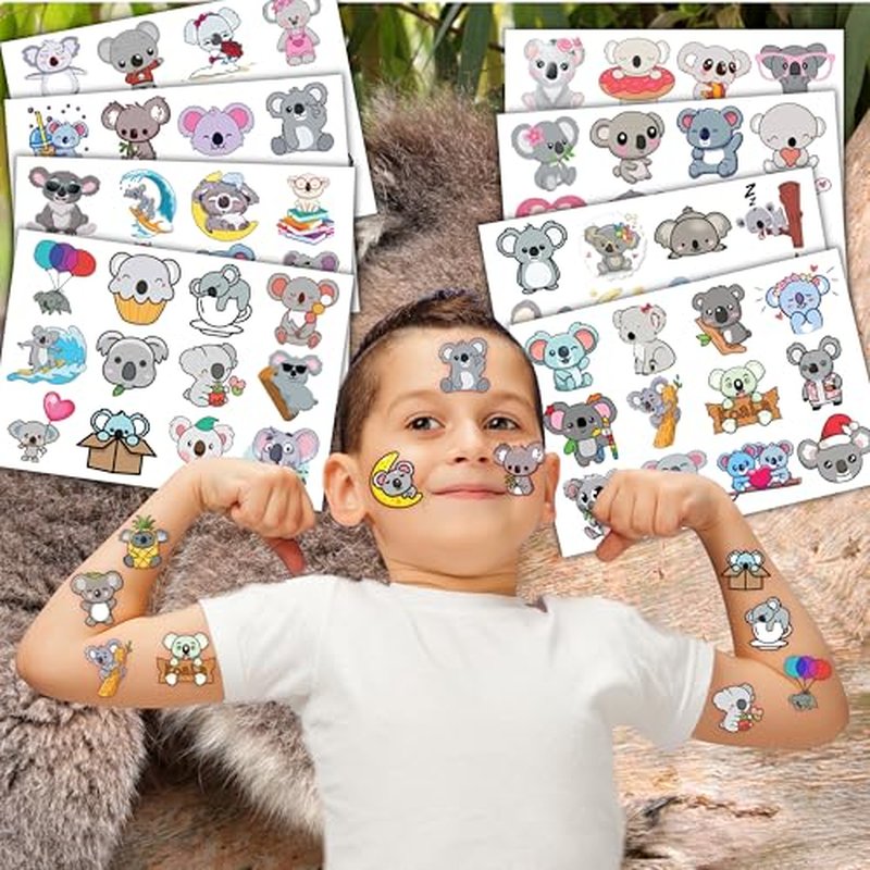 96PCS Koala Temporary Tattoos for Kids - Cute Birthday Party Supplies, Fun Stickers for Boys & Girls, Classroom Prizes, Themed Party Favors, Fun Kids Gifts