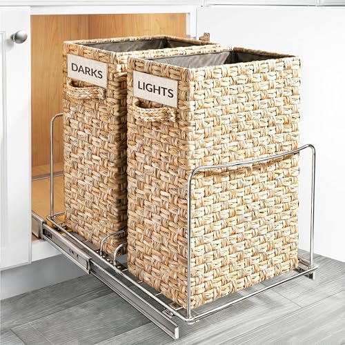 LYNK PROFESSIONAL 14-Inch Double Pull-Out Under Sink Trash Can Slider - Kitchen Organizer