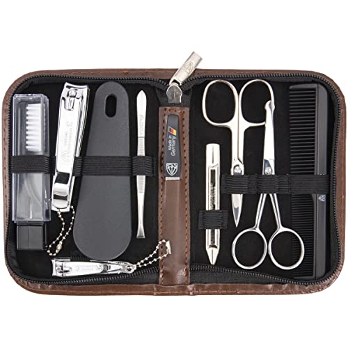Drei Schwerter Germany 10-Piece Manicure Pedicure Grooming Kit - Brown Leather Case