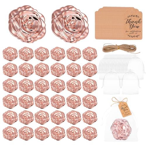 Rose Gold Compact Mirror Set - 36 Pcs Quinceanera Party Favors with Thank You Cards & Organza Bags - Rose Golden