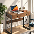 Small Rustic Brown Computer Desk with Power Outlets & USB Ports - 31.5 Inch Workspace