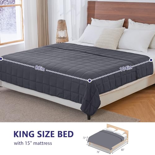 Yescool King Size Weighted Blanket 25lbs for Adults 88x104 Grey - Couples & Bed Sharing