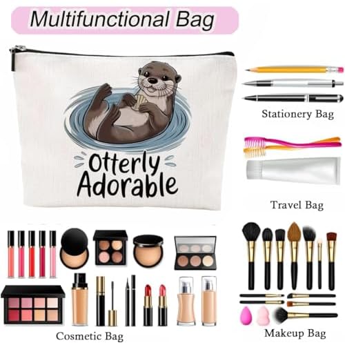 Otter Gifts for Women ? Otter Lover Gift Set with Large Otter Tote Bag, Makeup Bag, 50 Waterproof Otter Stickers & Cute Otter Keychain ? Birthday, Christmas, Friendship Gifts for Otter Lovers
