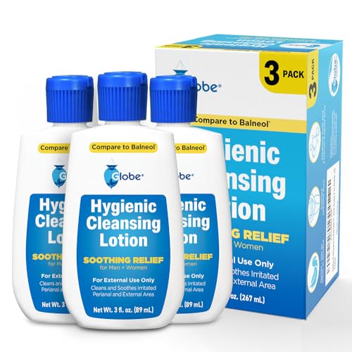 Globe (3 Pack) Hygienic Cleansing Lotion for Men and Women -Discomfort, Pain & Itch Relief for Sensitive Areas, Cooling, Non-Irritating Gentle Personal Care Cleanser, Convenient for Travel, 3oz Bottle