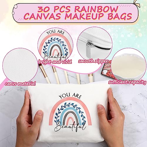 Sieral 60 Pcs Employee Appreciation Bulk Gifts for Women Rainbow Makeup Bags Inspirational Keychains Canvas Cosmetic Bags Thank You Gifts for Secretary Nurse Teacher Volunteers Social Workers