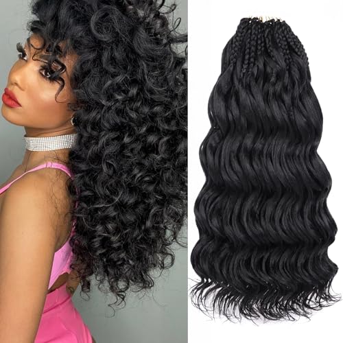 Pre Looped Ocean Wave Crochet Hair 14 Inch Black Short Curly Boho Style - 8 Packs