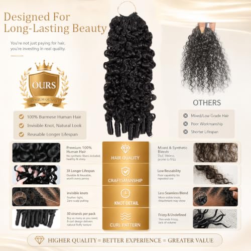 HC Burmese Curly Crochet Human Hair Bundles 16 Inch Natural Black Reusable Feather Crochet Hair for Black Women