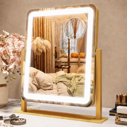 ROLOVE Gold 13" x 15" LED Vanity Mirror with Lights, Dimmable Touch Control