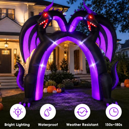 10FT Inflatable Dragon Archway Halloween Decor with LED Lights