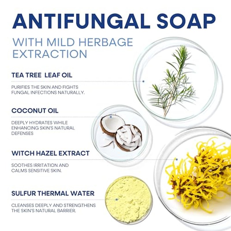 Hermon Antifungal Soap with Tea Tree Oil: Antifungal Bar Soothing Care & Relief of Itchy for Ringworm Jock Itch Athletes Foot - Body & Face Wash (1-Pack (2 Bars Original Tea Tree))