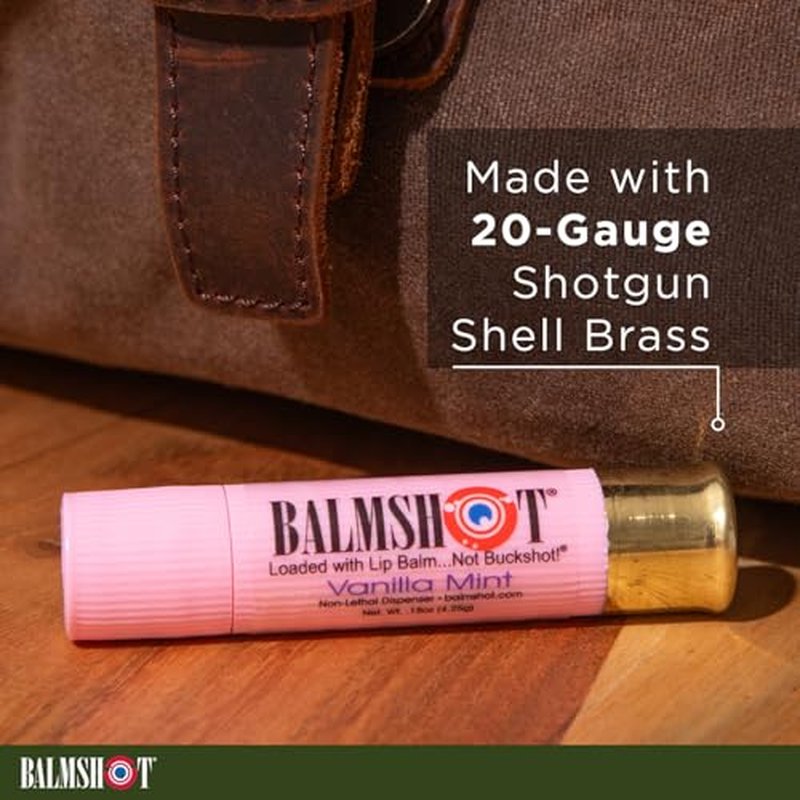 BALMSHOT Lip Balm (2-Pack) of Classic & Pure Pink Vanilla Mint - SPF 15, Beeswax Chapstick for Dry Chapped Lips, 20-Gauge Brass Shotgun Shell Tube, Long Lasting Lip Moisturizer, Made in USA