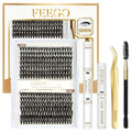 FEEGO Fluffy Eyelash Extensions Kit With Cluster Lashes, Eyelashes Extensions Kit 40D+50D 9-16mm DIY Lash Thick, Individual Lashes, Double-headed mascara brush, Remover (4050D Charming Kit)