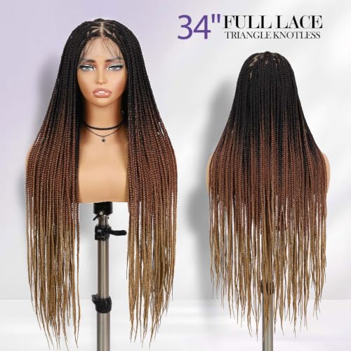 Full Lace Knotless Box Braided Wigs for Black Women - Ombre Brown Variation