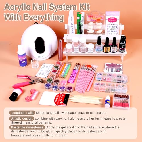 Colorful Acrylic Nail Kit Starter Set for Beginners with Nail Drill & Accessories