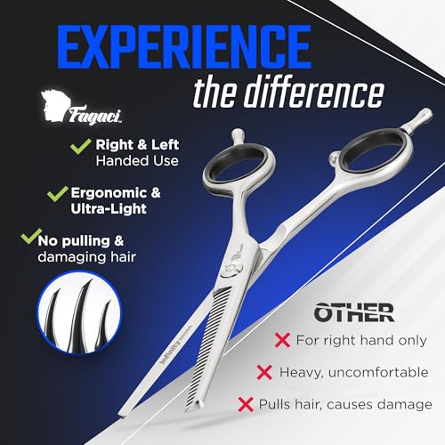 Fagaci Hair Thinning Scissors 6 Inch - Left & Right Hand Use, 440C Steel Thinning Shears