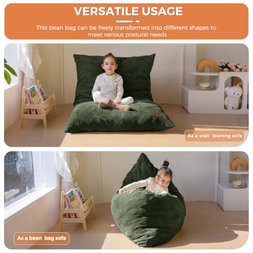 MAXYOYO Kids Bean Bag Chair 3-in-1 Floor Sofa - Dark Green 50x35 inches