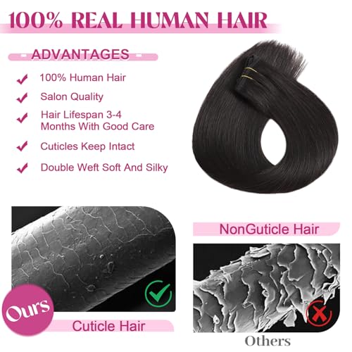 Clip in Hair Extensions 18 Inch Real Human Hair - Natural Black #1B, 100g