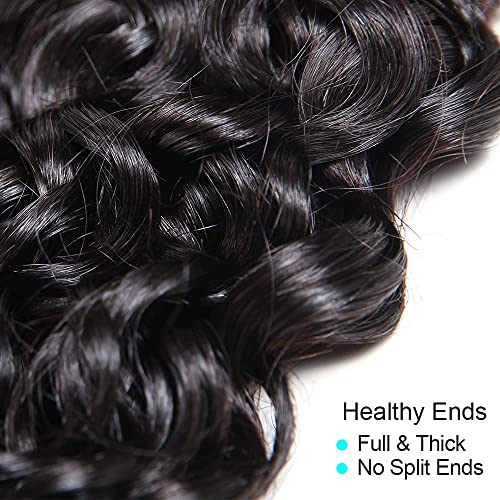 Water Wave Human Hair Bundles with Closure - Virgin 50g Hair Weave for Natural, Bouncy Style