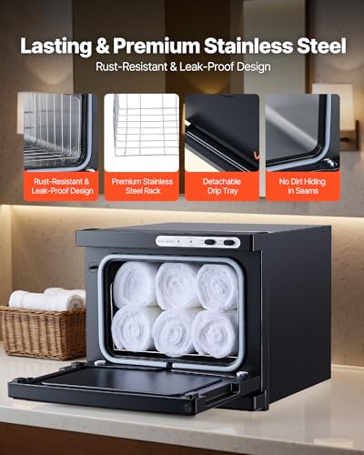 VEVOR 8L Small Towel Warmer Cabinet - Black Stainless Steel Spa & Salon