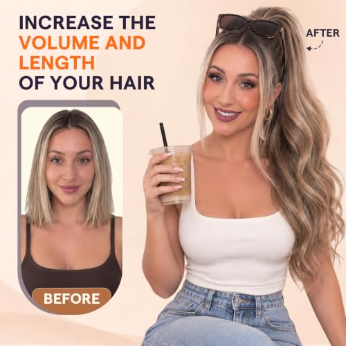 Deep Mocha Brown Balayage Ponytail Extension 12 Inch - Human Hair, Easy Clip-On Style - Full Shine Variation #2/8/2