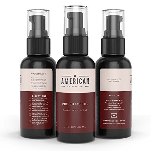 Pre-Shave Oil (Sandalwood Scent) for Effortless, Smooth & Irritation-free Shave, Natural Handcrafted Blend Argan & Jojoba Oil, Protects Razor Burn, Premium Pre-Shave Oil by American Shaving Co - 2 Oz
