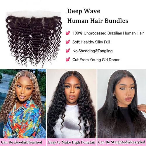 Black Deep Wave 13x4 HD Lace Frontal 12 Inch Human Hair, Pre Plucked, Natural Black
