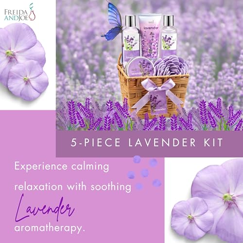 Lavender Bath and Body Gift Set for Women in Wicker Basket - Relaxing Spa Collection