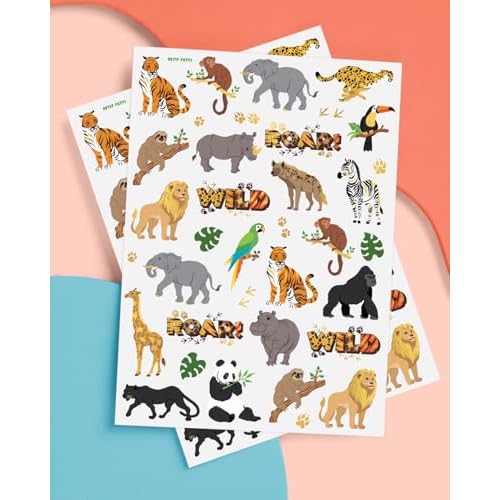 xo, Fetti Jungle Animals Temporary Tattoos - 56 Gold Foil Pcs | Wild Birthday Accessory, Safari Bachelorette Party Favor, Cute Kids Zoo Activity
