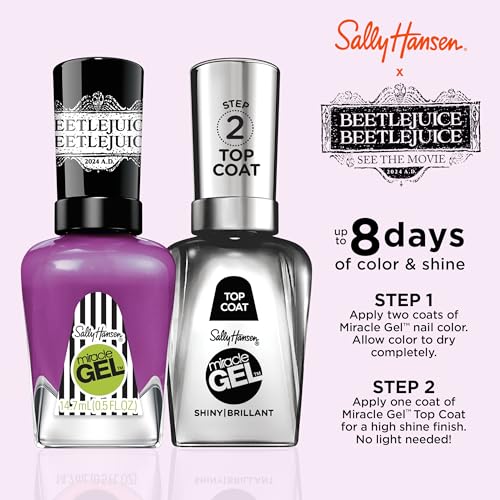Sally Hansen Miracle Gel Beetlejuice Salon Quality Nail Polish | Gel-Like Formula, Two-Step System, No UV Light Needed, Long Lasting | Opaque, Glossy | 931 Say It 3 Times | Dark Purple Nail Color