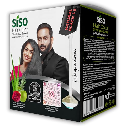 Hair Color Shampoo Natural Black 20g Pack of 20 - Grey Coverage & Shine