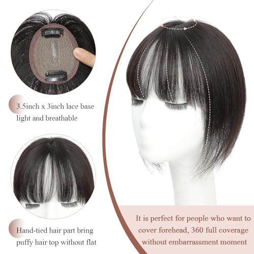 10 Inch Hair Topper for Women - Real Human Hair with Bangs - Black - Molefi