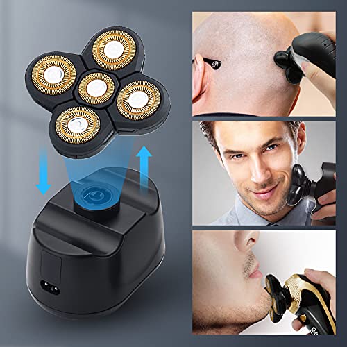 Replacement Head for Electric Shaver 5D Close Mens Electric Razor Head Waterproof Head Shavers for Men Replacement Head Wet & Dry Bald Shavers Blade (Gold)