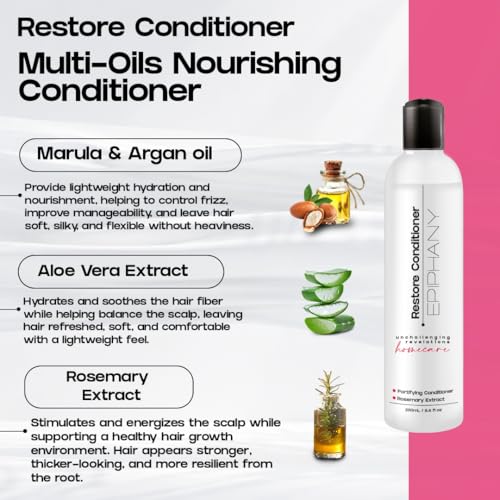 Epiphany Restore Conditioner with Argan & Marula Oils – 8.4 fl oz, pH Balanced, Color Safe