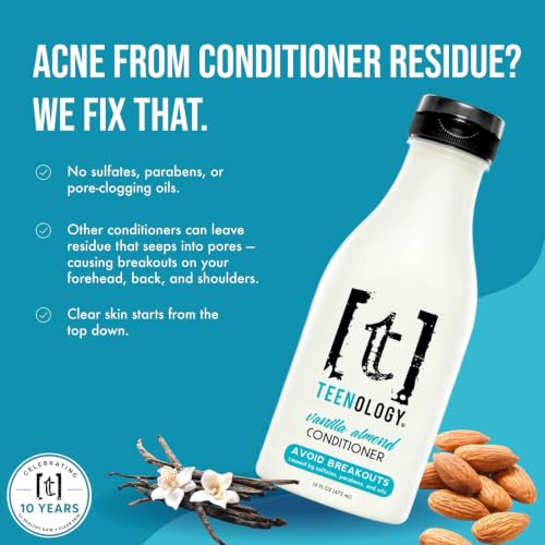 Teenology Teen Conditioner Vanilla Almond - Acne-Free, Sulfate & Paraben Free, Gentle Hair & Skin Care