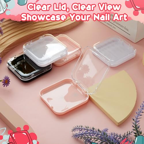 Press On Nail Storage Boxes with Adhesive Tape Set - Pink, White, Black, Clear