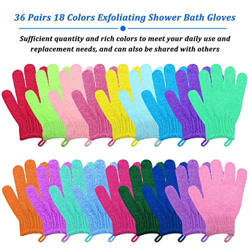 72 Pairs Exfoliating Shower Gloves Double Sided Body Scrub Gloves with Hanging Loop