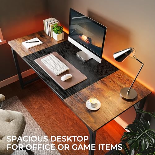 Rustic Brown & Black 63-Inch Office Gaming Desk with Storage - Modern Home Workstation