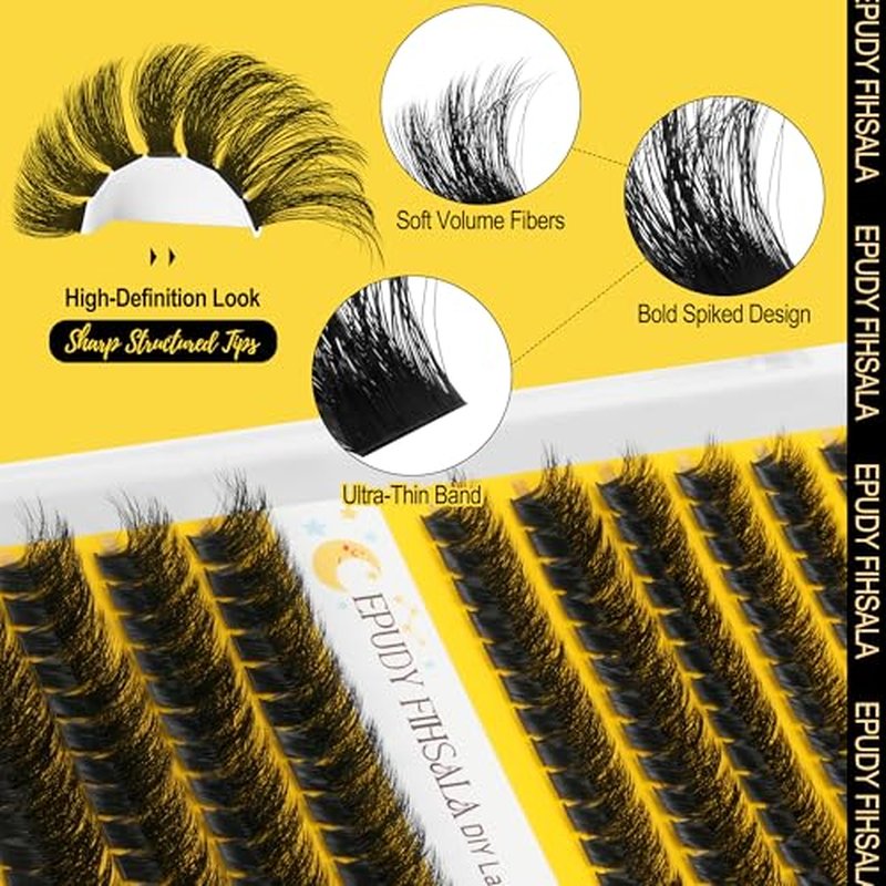 150D Wispy Lash Clusters 10-18mm D Curly Fluffy Lash Cluster 208pcs Mink Lash Extension Kit Volume 3D Layered Thick Individual Lash Clusters Soft Comfort Band with Lash Bond & Seal EPUDY FIHSALA