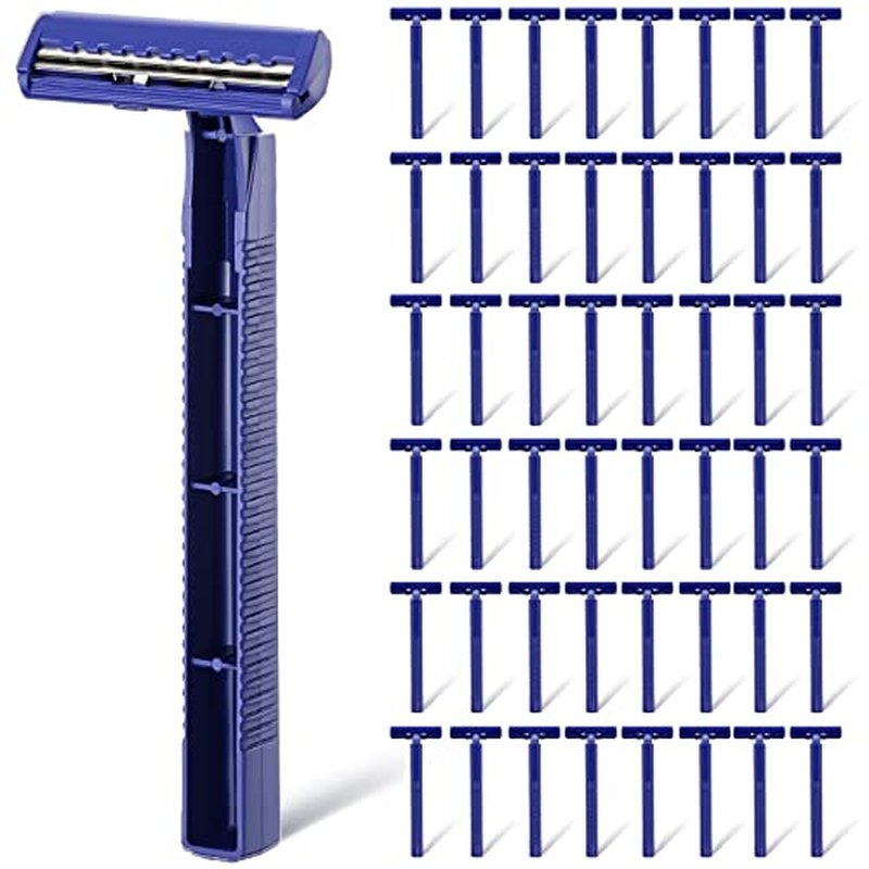 Chumia Twin Blade Razors for Men Stainless Steel Disposable Razors Men Bulk Plastic Shavers Multipurpose Portable Manual Disposable Shavers for Bathing Hotel Travel (50 Pieces)