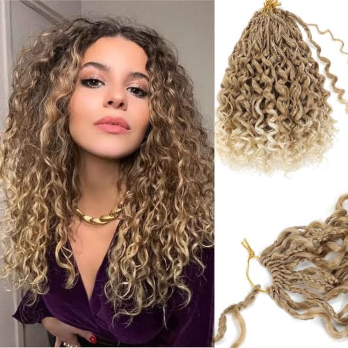 Boho Gogo Curl Crochet Hair 18 Inch 9 Packs - Protein Fiber Pre-Looped Curly Extensions - 27/613 Blonde