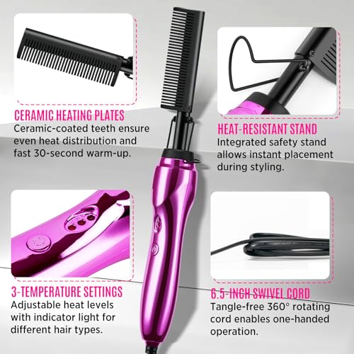 Rose Red Hot Comb Hair Straightener Set for Wigs & Natural Hair - Adjustable Heat Styling Kit