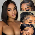 13x4 Lace Front Human Hair Wigs Bob Style 180% Density 10 Inch Black Straight Variation of THIS listing