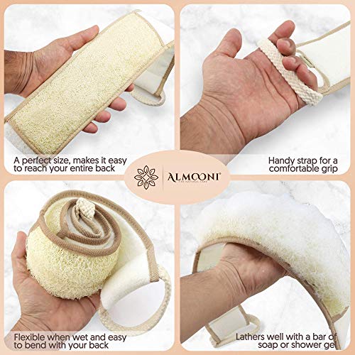 Natural Egyptian Shower Loofah Sponge Set with Back Scrubber & Facial Loofah