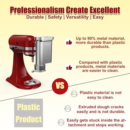 Metal Pasta Press Attachment for KitchenAid Stand Mixer – 5 Interchangeable Pasta Plates – Durable Gourmet Noodle Maker with Spaghetti, Bucatini, Fusilli, Macaroni – Variation: Pasta Press Attachment